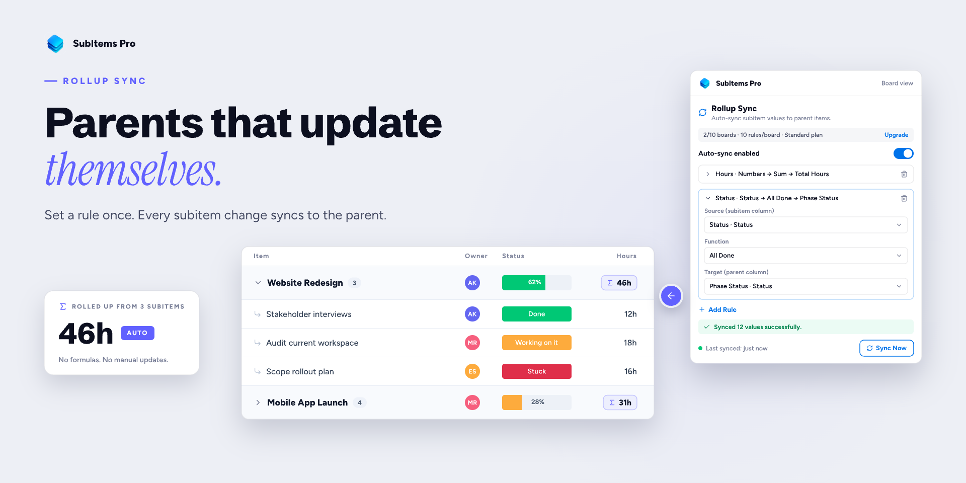 Rollup Sync configuration and automatically updated parent values