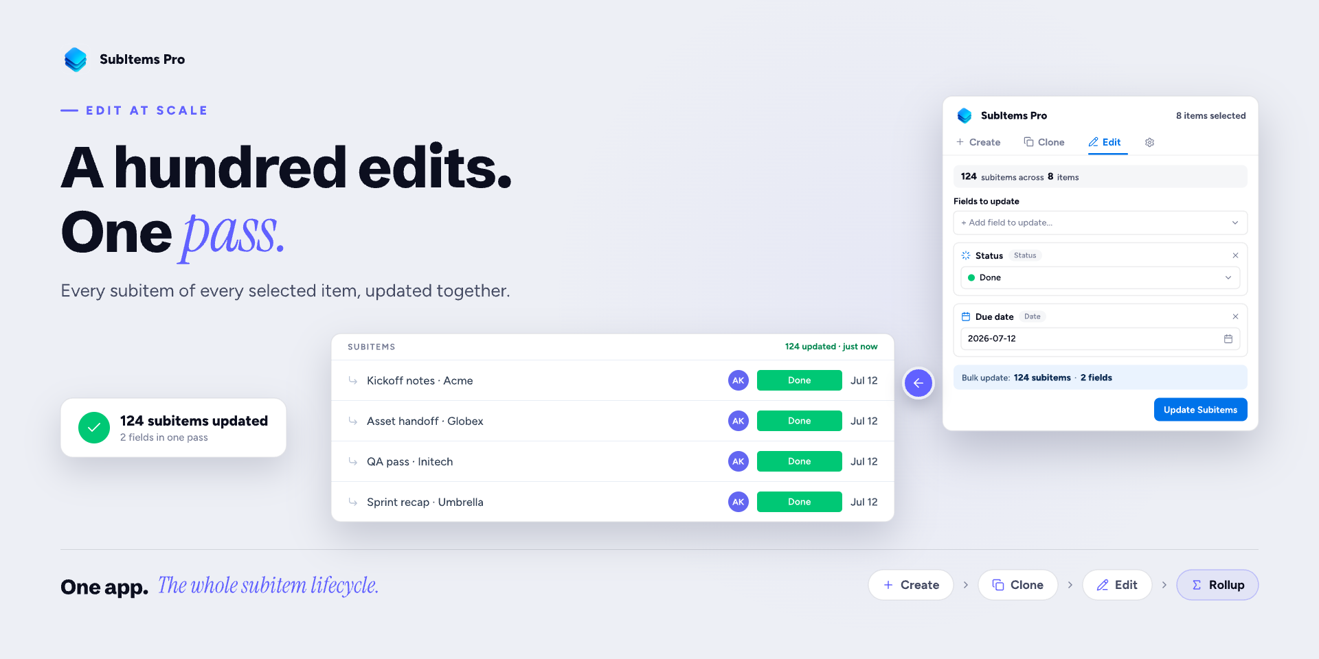 SubItems Pro bulk edit workflow and complete subitem lifecycle